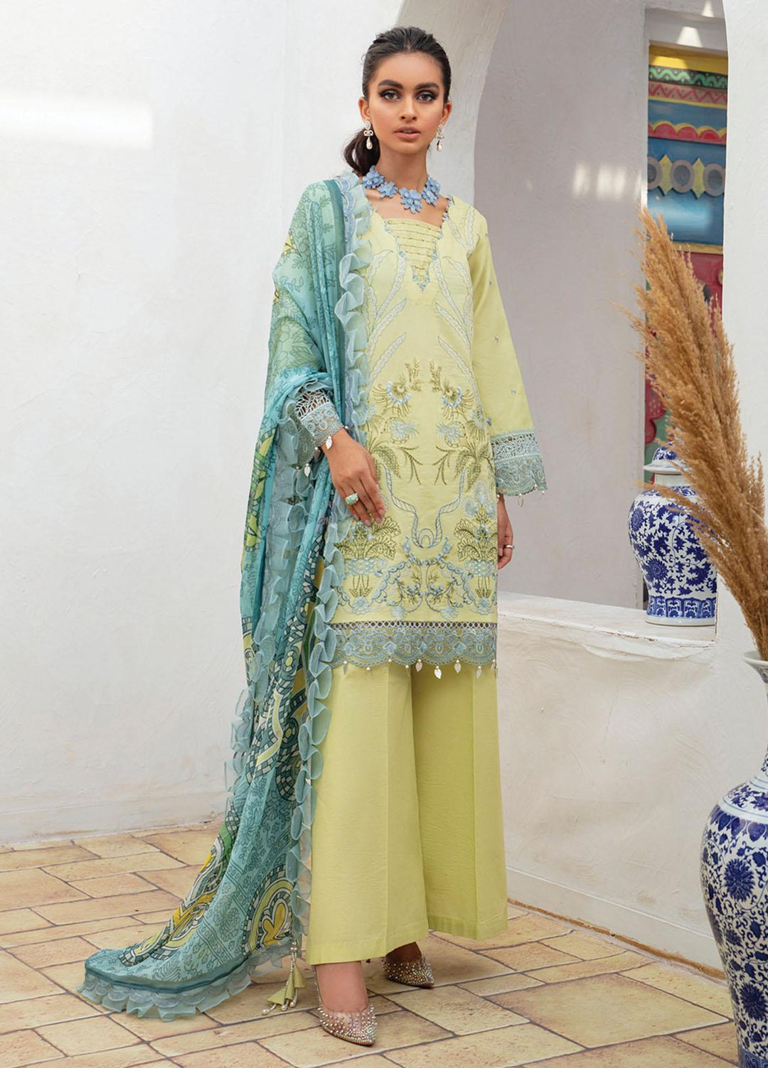 Roheenaz Embroidered Lawn Suits Unstitched 3 Piece RO22S-1 RNZ-02-B Aqua Haze - Summer Collection