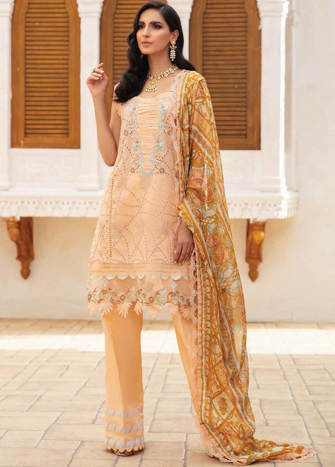 Roheenaz Embroidered Lawn Suits Unstitched 3 Piece RO22S-1 RNZ-08-A Peach Peony - Summer Collection