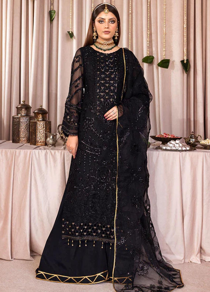 Romansiyyah By Emaan Adeel Embroidered Chiffon Suits Unstitched 3 Piece EA23RS Black Swan - Luxury Collection