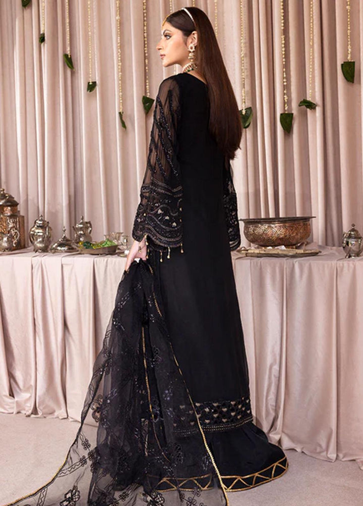 Romansiyyah By Emaan Adeel Embroidered Chiffon Suits Unstitched 3 Piece EA23RS Black Swan - Luxury Collection