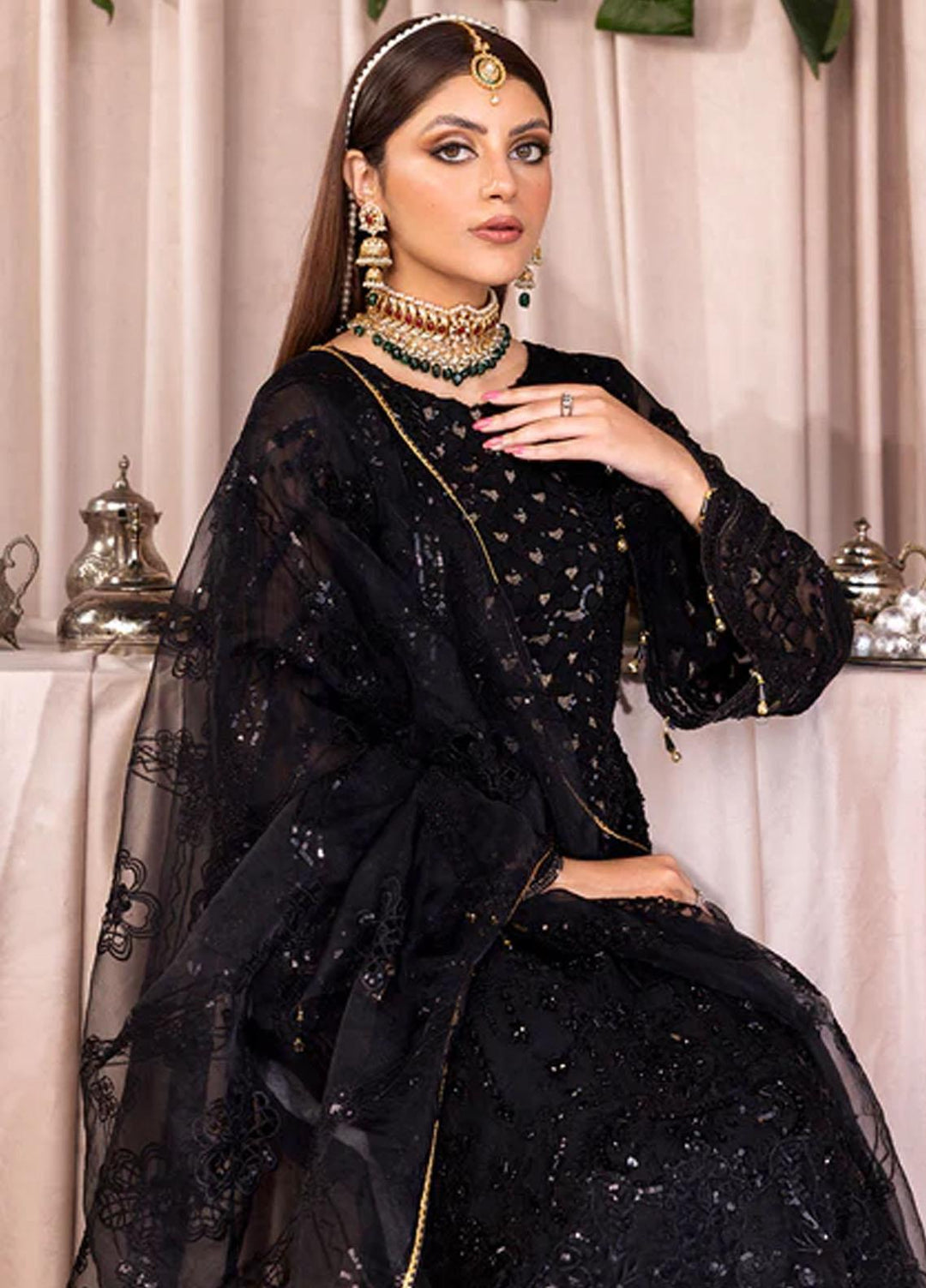 Romansiyyah By Emaan Adeel Embroidered Chiffon Suits Unstitched 3 Piece EA23RS Black Swan - Luxury Collection