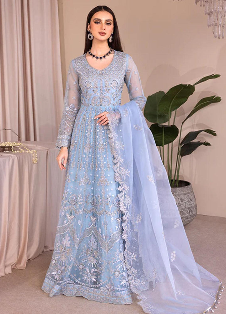 Romansiyyah By Emaan Adeel Embroidered Organza Suits Unstitched 3 Piece EA23RS Blue Lagoon - Luxury Collection