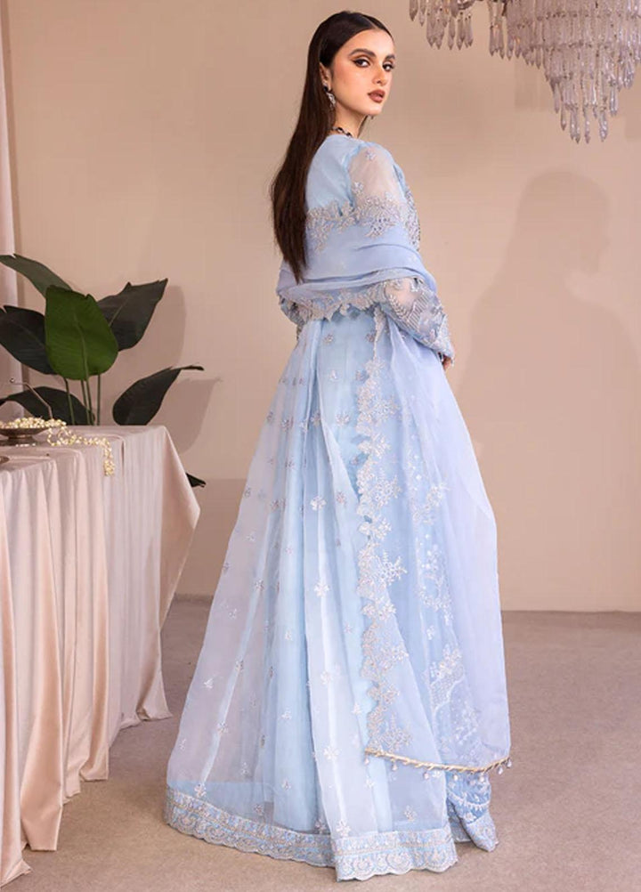 Romansiyyah By Emaan Adeel Embroidered Organza Suits Unstitched 3 Piece EA23RS Blue Lagoon - Luxury Collection