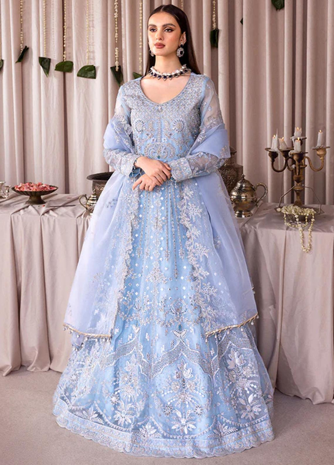 Romansiyyah By Emaan Adeel Embroidered Organza Suits Unstitched 3 Piece EA23RS Blue Lagoon - Luxury Collection