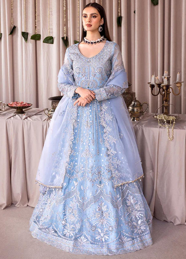 Romansiyyah By Emaan Adeel Embroidered Organza Suits Unstitched 3 Piece EA23RS Blue Lagoon - Luxury Collection