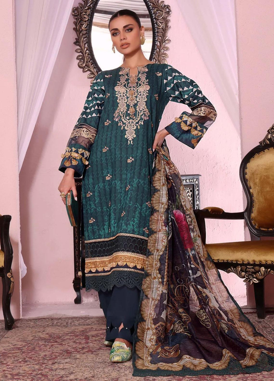 Roohi By Aahang Embroidered Lawn Suits Unstitched 3 Piece ANG23R Zimal - Summer Collection