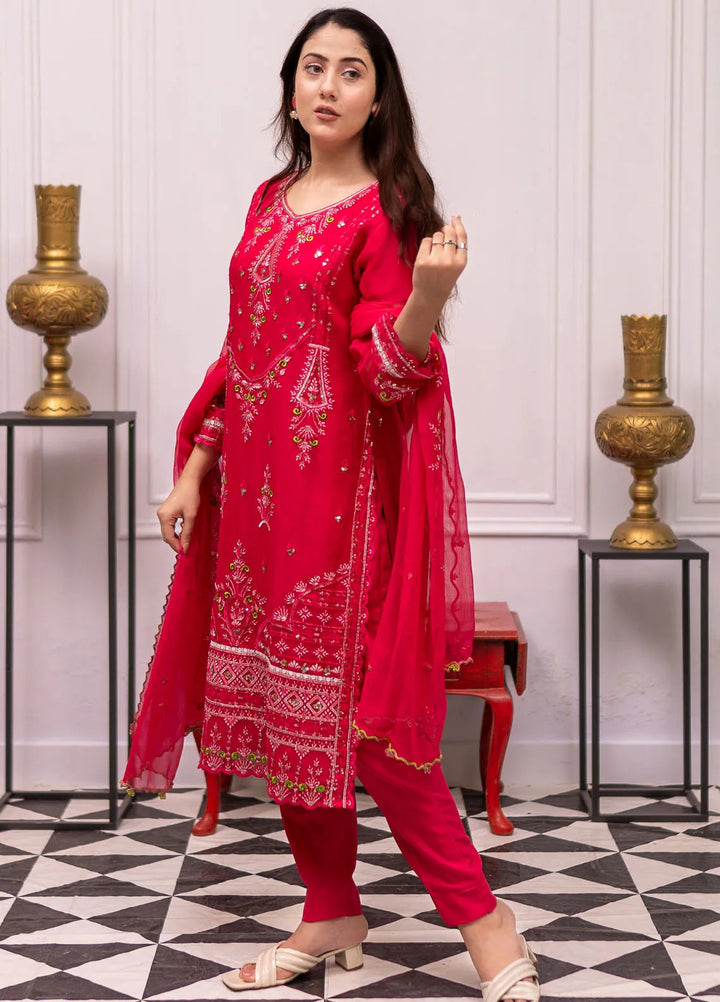 Roop Rang By Al Harir Pret Embroidered Chiffon 3 Piece Suit Nazarana Pink