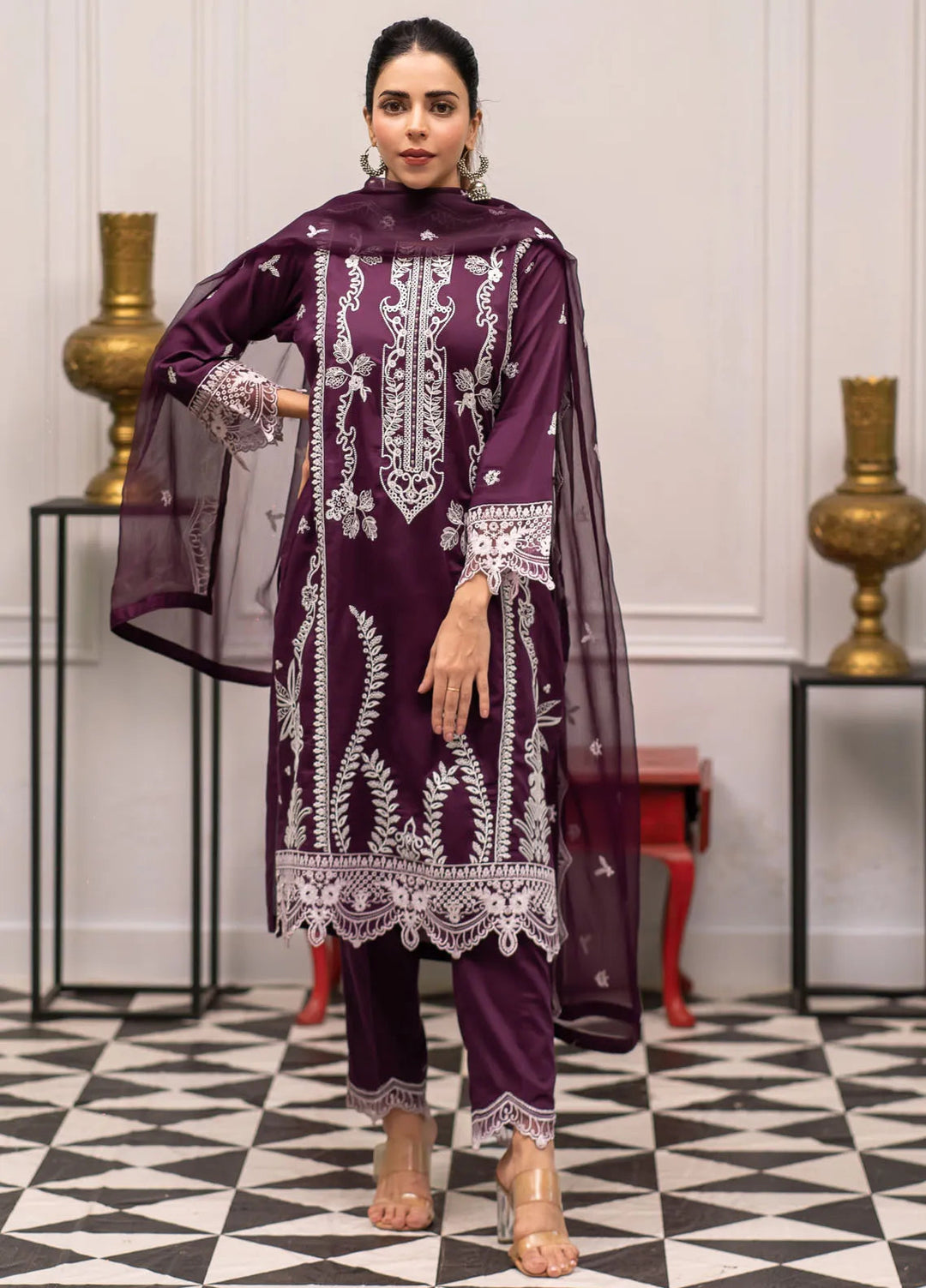 Roop Rang By Al Harir Pret Embroidered Cotton 3 Piece Suit Hoorain Purple