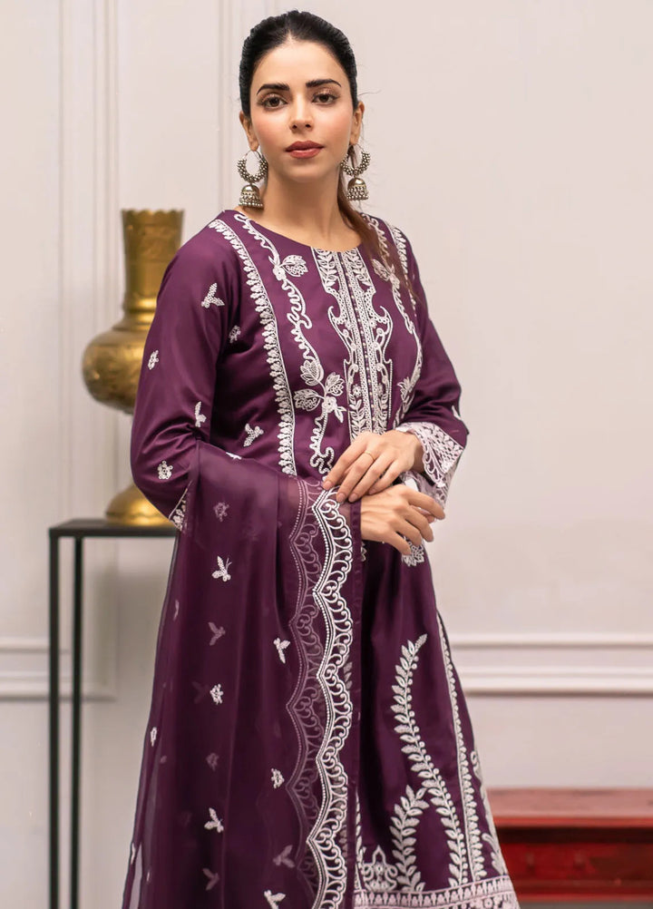 Roop Rang By Al Harir Pret Embroidered Cotton 3 Piece Suit Hoorain Purple