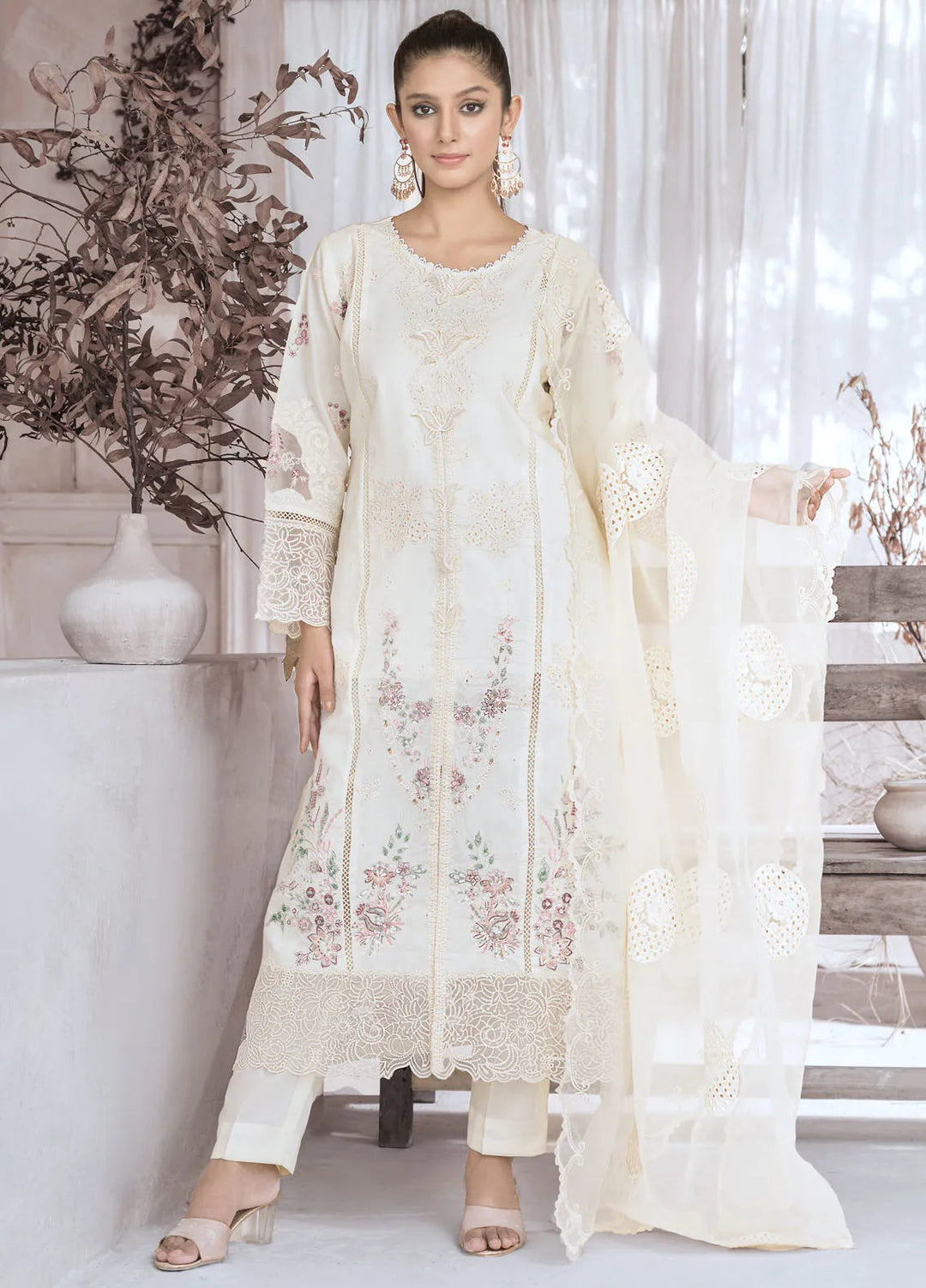 Roop Rang By Al Harir Pret Embroidered Cotton 3 Piece Suit Noori Off white