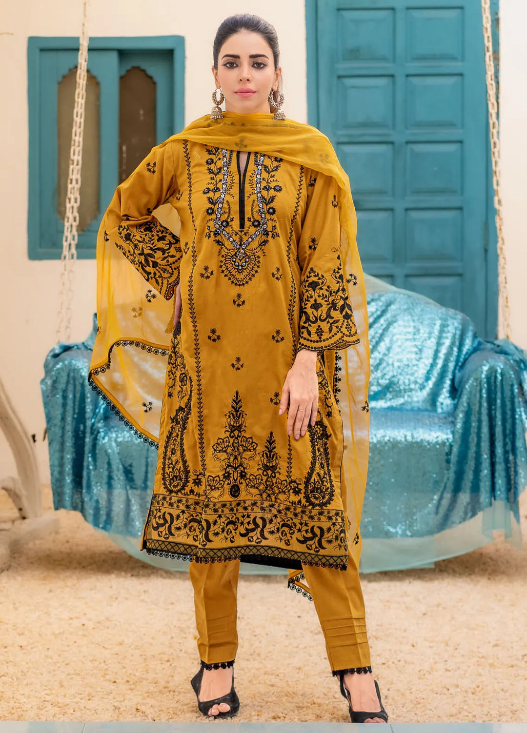 Roop Rang By Al Harir Pret Embroidered Cotton 3 Piece Suit Parisa Mustard