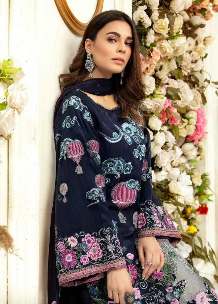 Rosa Blanca by Adan's Libas Embroidered Organza Suits Unstitched 3 Piece AL21RB D-03 Purple Heart - Luxury Collection