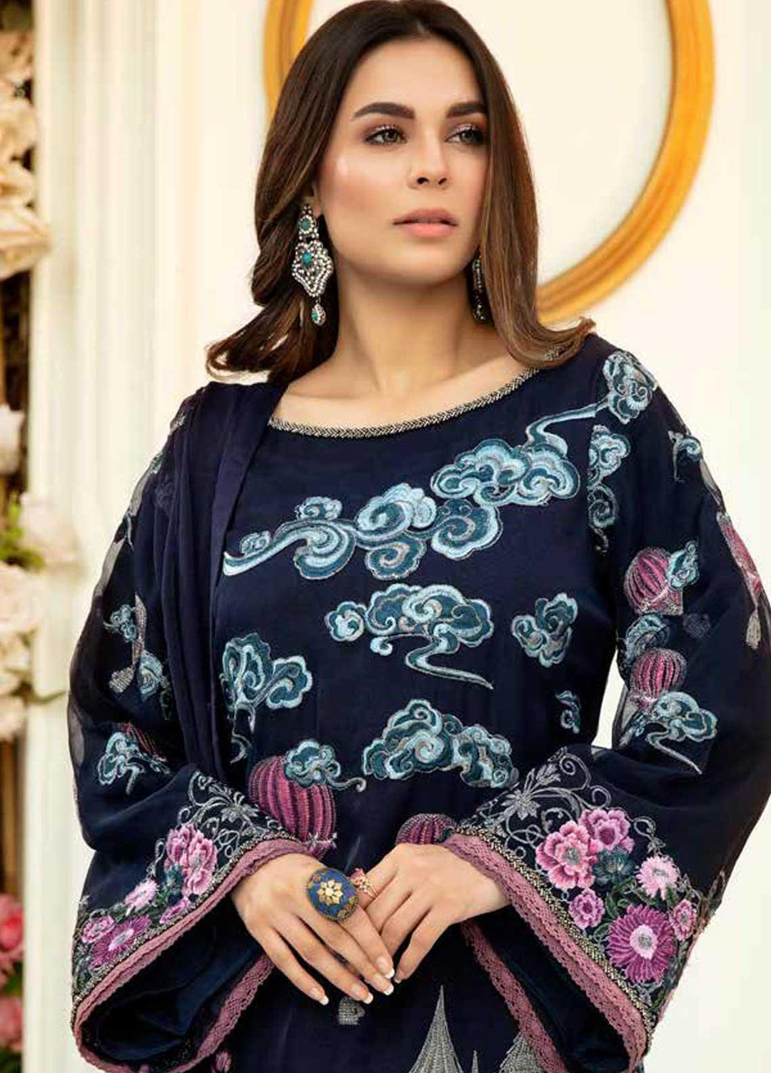 Rosa Blanca by Adan's Libas Embroidered Organza Suits Unstitched 3 Piece AL21RB D-03 Purple Heart - Luxury Collection
