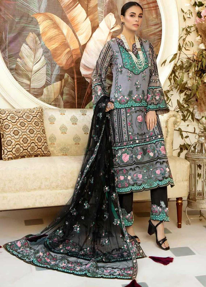 Rosa Blanca by Adan's Libas Embroidered Organza Suits Unstitched 3 Piece AL21RB D-05 Mgical Night - Luxury Collection