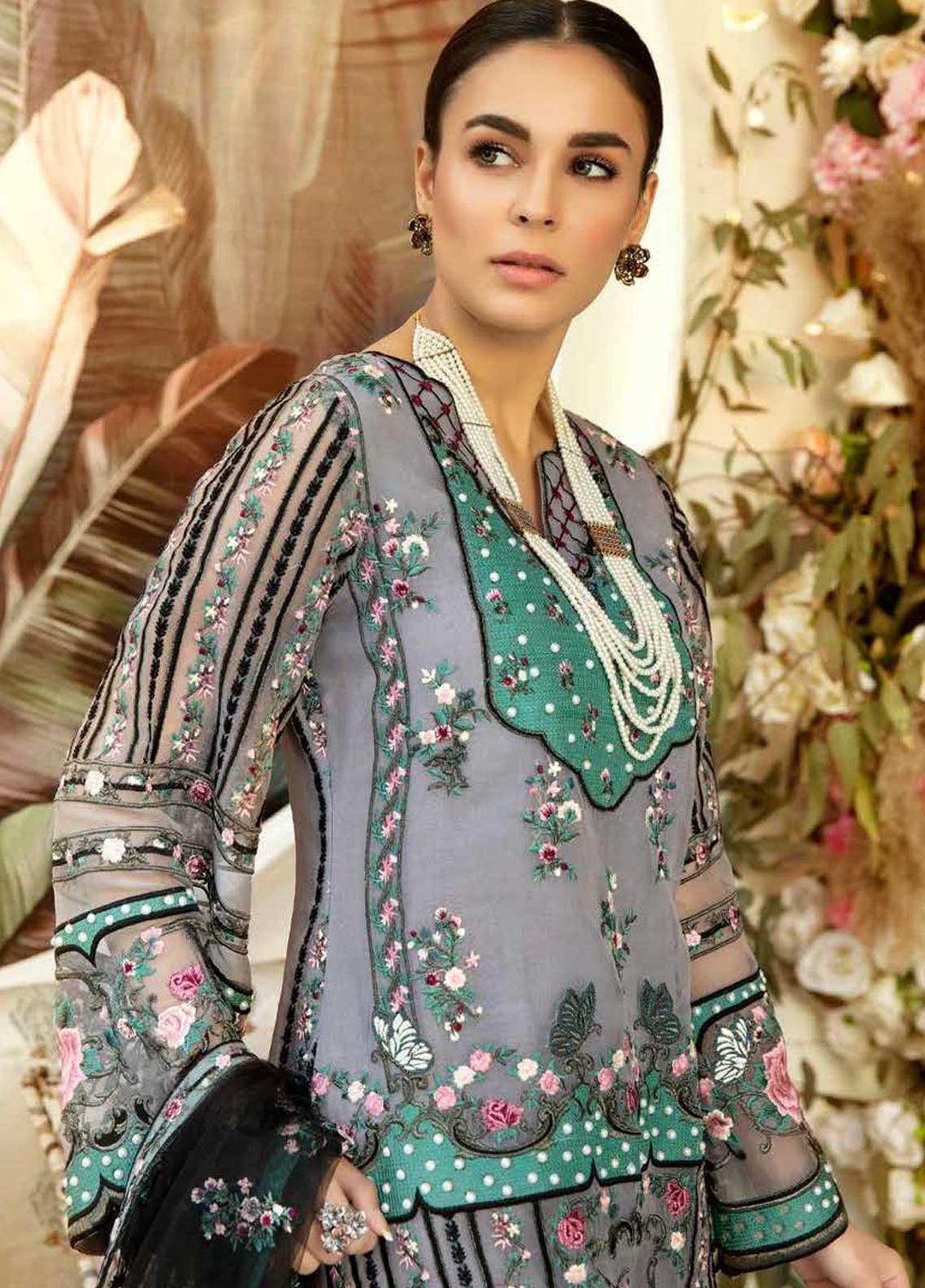 Rosa Blanca by Adan's Libas Embroidered Organza Suits Unstitched 3 Piece AL21RB D-05 Mgical Night - Luxury Collection