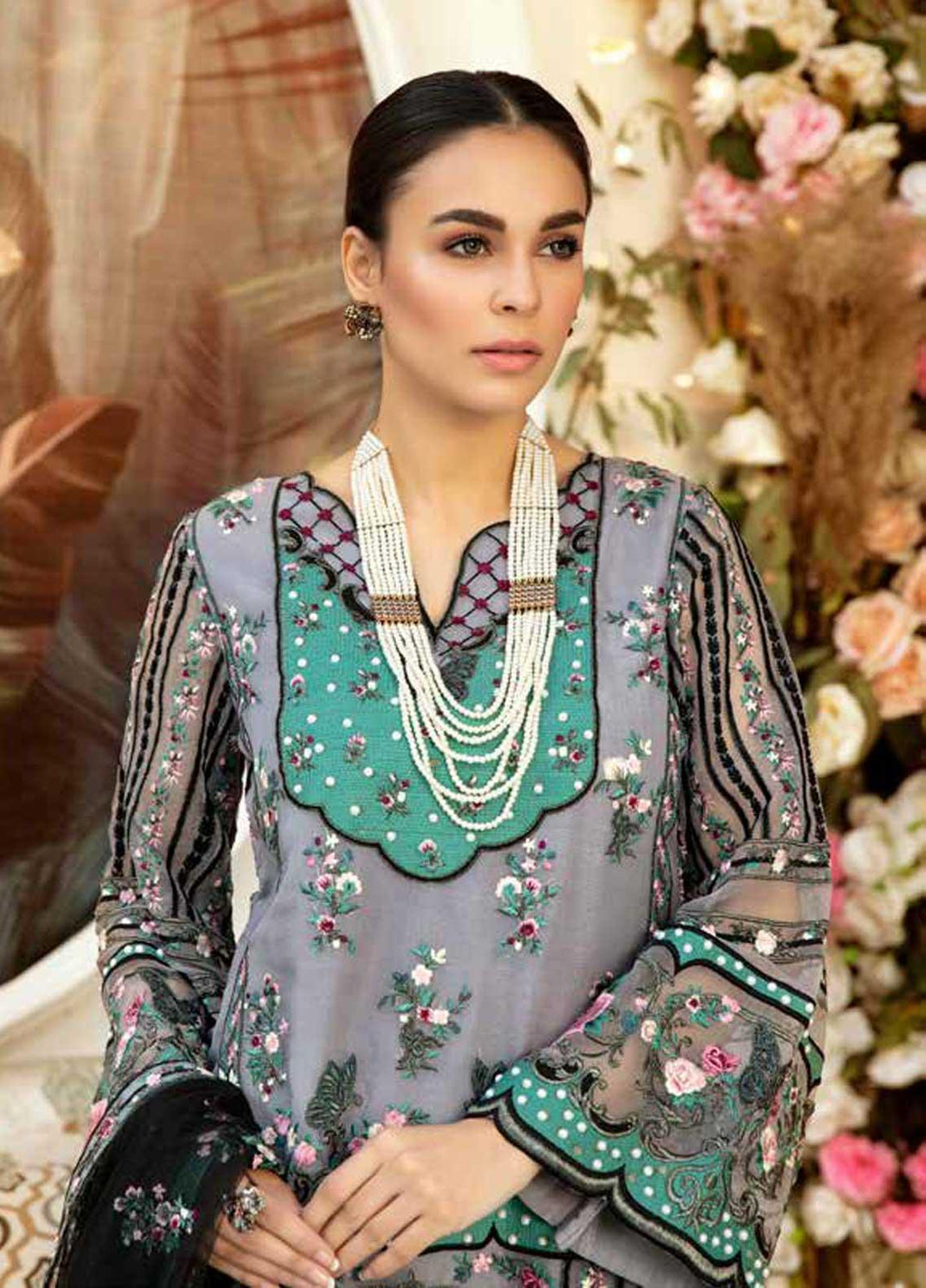 Rosa Blanca by Adan's Libas Embroidered Organza Suits Unstitched 3 Piece AL21RB D-05 Mgical Night - Luxury Collection