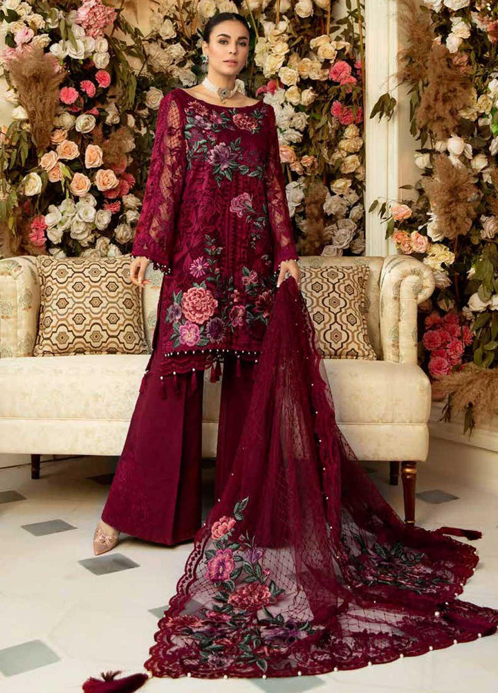 Rosa Blanca by Adan's Libas Embroidered Net Suits Unstitched 3 Piece AL21RB D-08 Rich Razzleberry - Luxury Collection