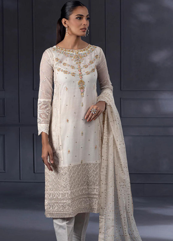 Shamooz Pret Embroidered Khaadi Net 3 Piece Suit SEM-0524 Ivory Glade