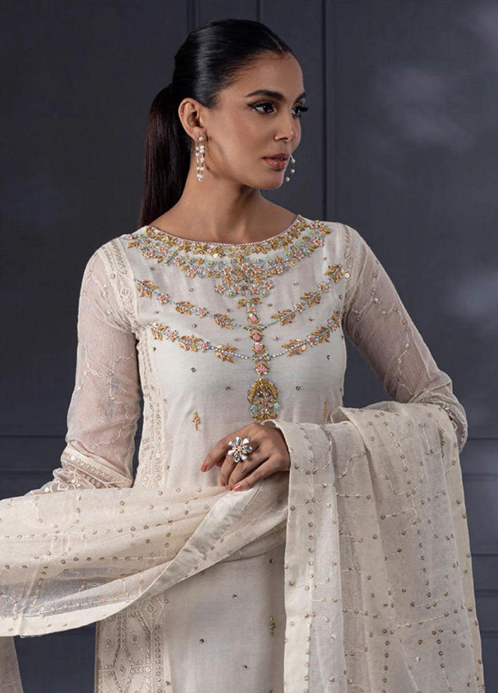 Shamooz Pret Embroidered Khaadi Net 3 Piece Suit SEM-0524 Ivory Glade
