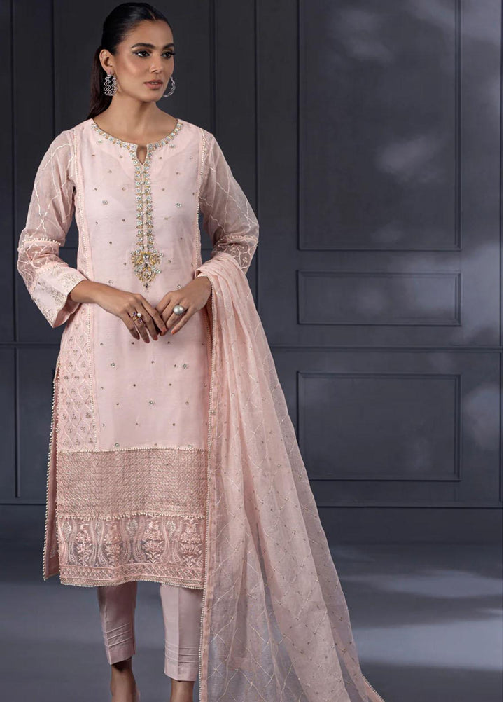 Shamooz Pret Embroidered Khaadi Net 3 Piece Suit SEM-0531 Blush Pink