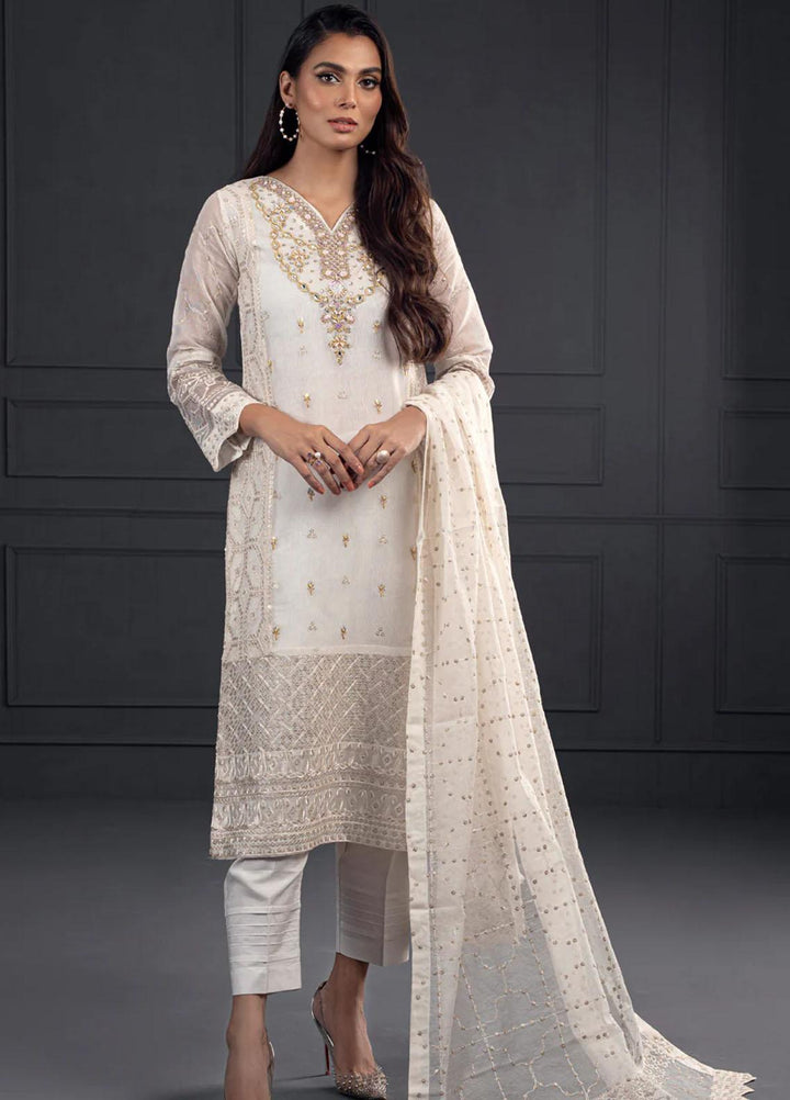 Shamooz Pret Embroidered Khaadi Net 3 Piece Suit SEM-0537 Ivory Bound