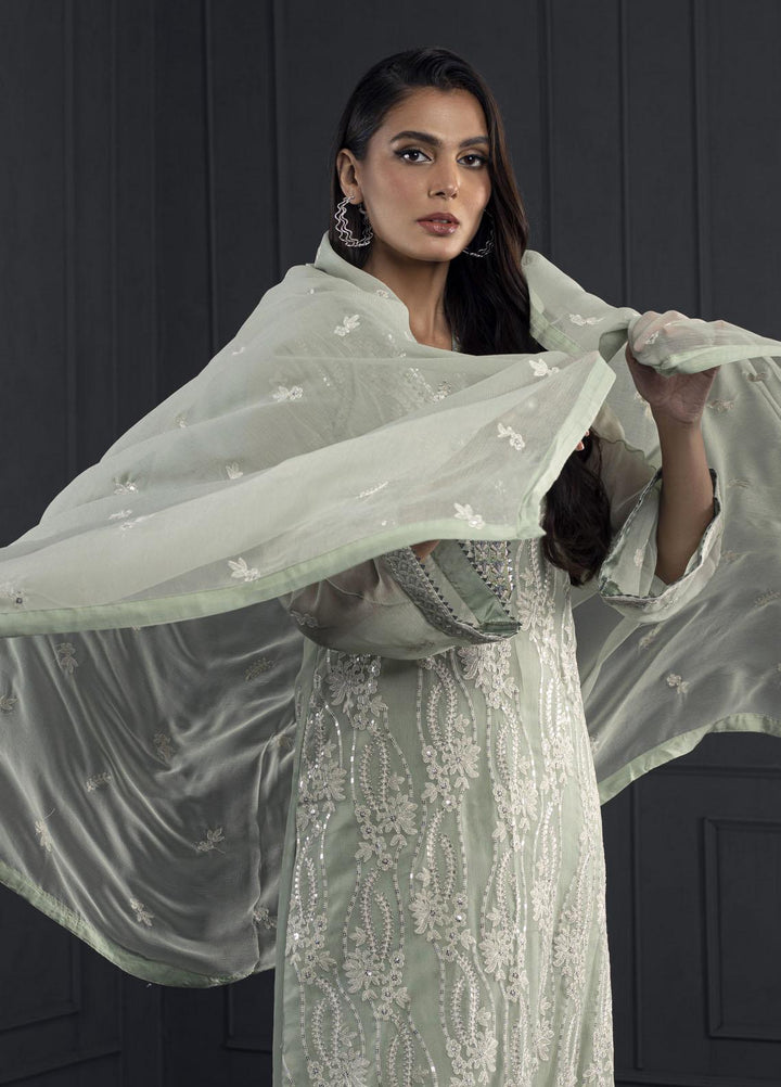 Shamooz Pret Embroidered Khaadi Net 3 Piece Suit SEM-0538 Green Olive