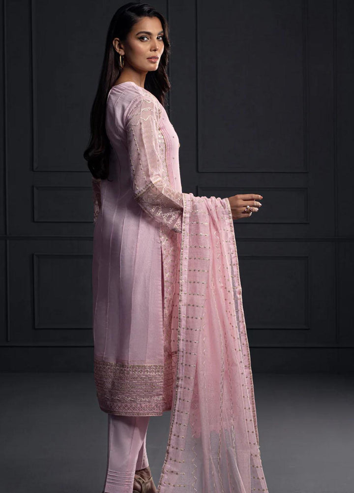 Shamooz Pret Embroidered Khaadi Net 3 Piece Suit SEM-0539 Daisy Pink
