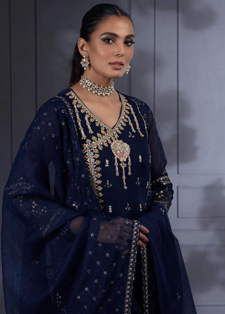 Shamooz Pret Embroidered Khaadi Net 3 Piece Suit SEM-0543 Navy Blue