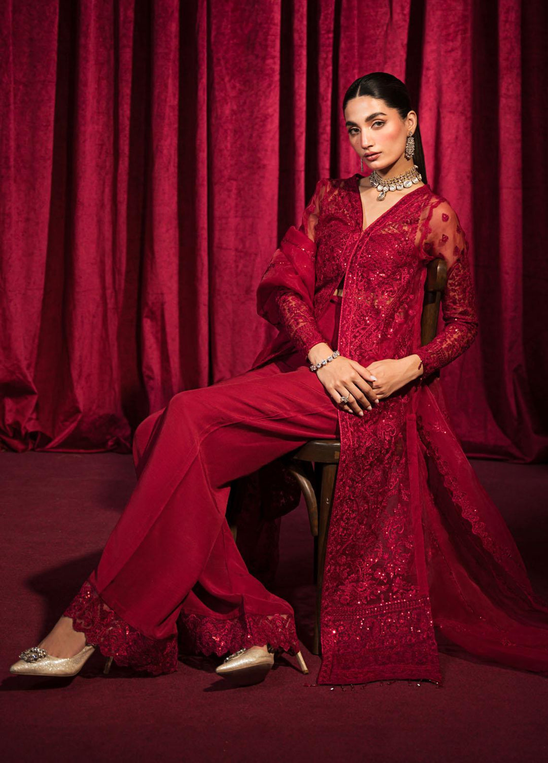 Roshnai By Shazme Embroidered Organza Suits Unstitched 4 Piece SHZ23R SH 02 Dilara - Wedding Collection