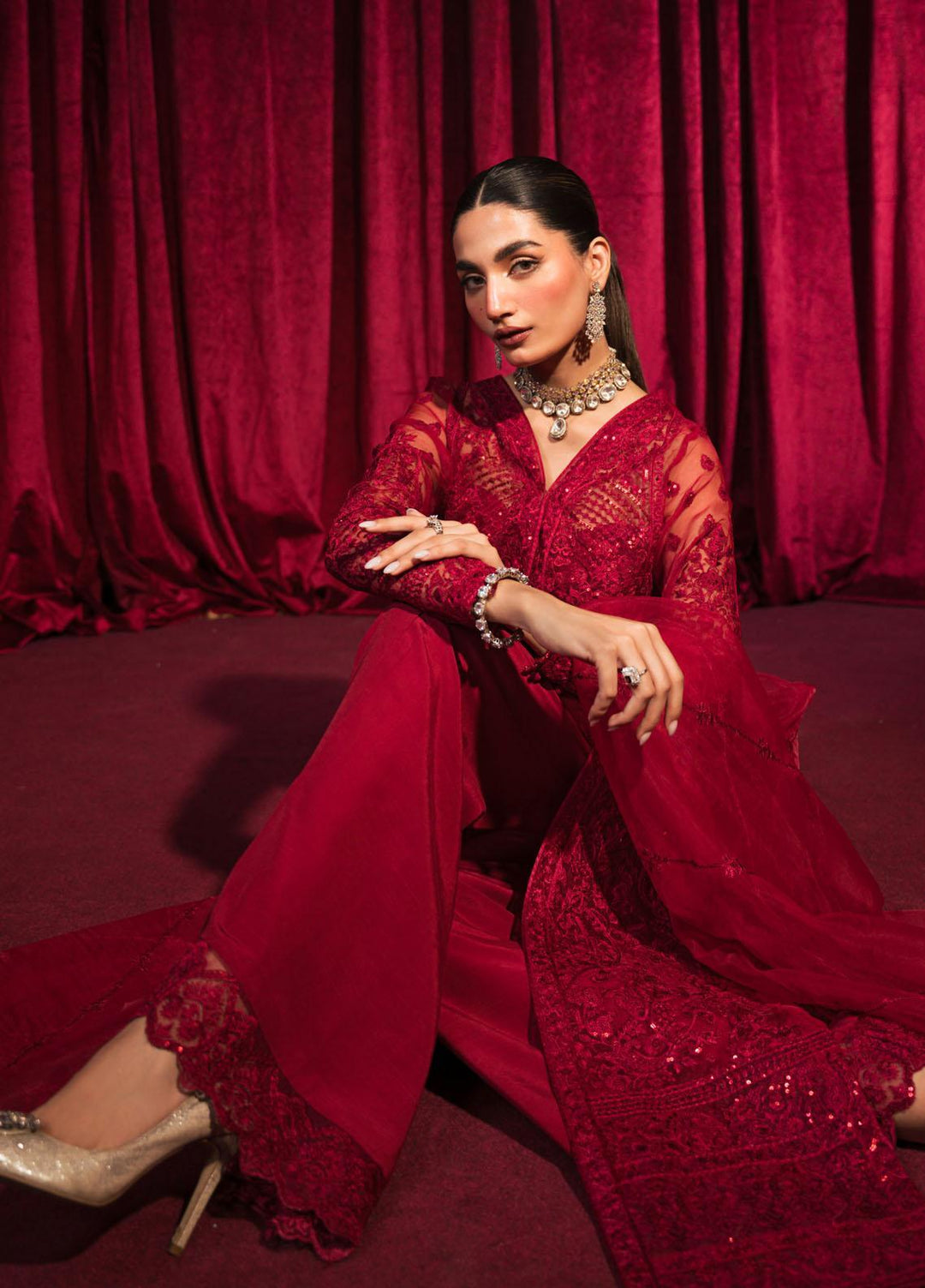 Roshnai By Shazme Embroidered Organza Suits Unstitched 4 Piece SHZ23R SH 02 Dilara - Wedding Collection