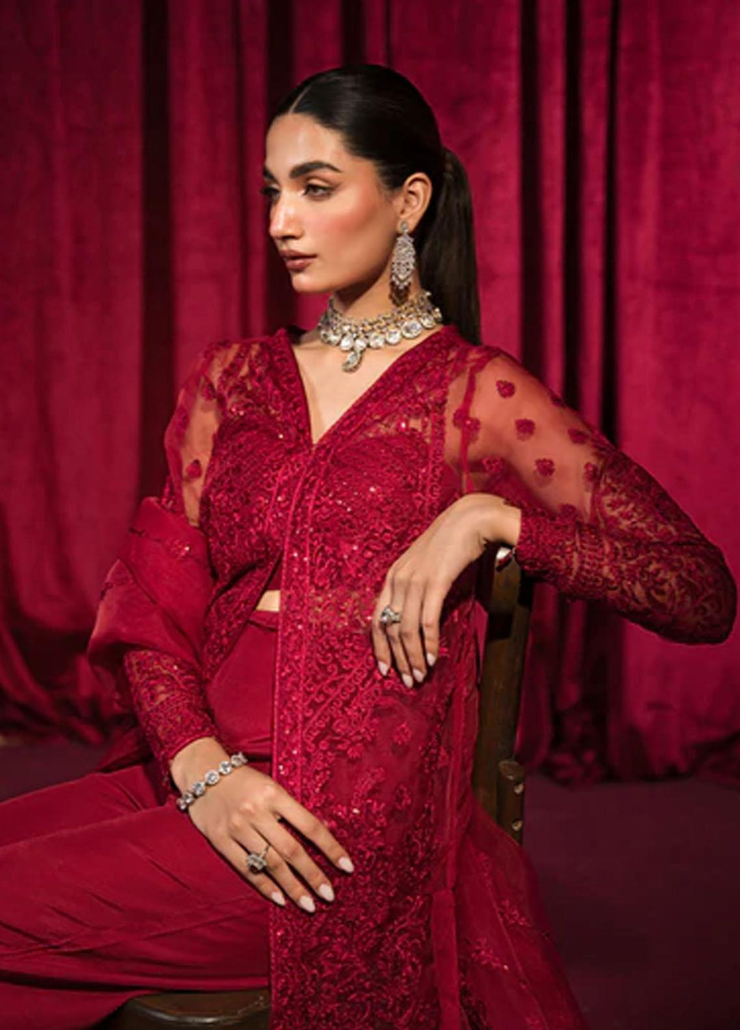 Roshnai By Shazme Embroidered Organza Suits Unstitched 4 Piece SHZ23R SH 02 Dilara - Wedding Collection