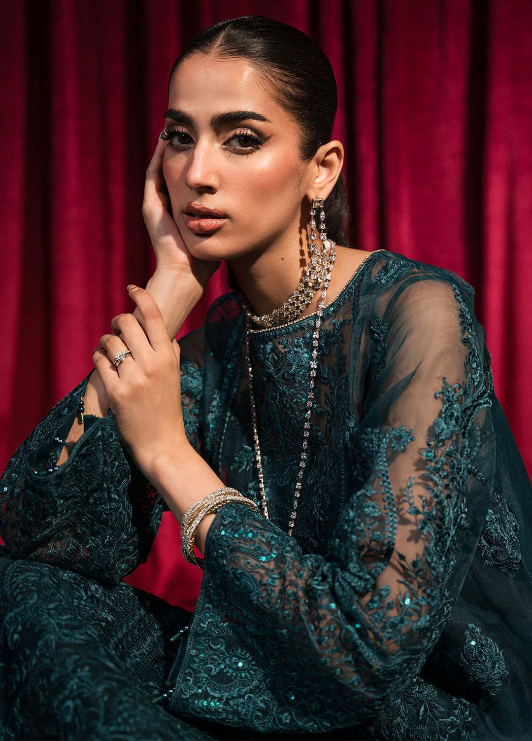 Roshnai By Shazme Embroidered Organza Suits Unstitched 4 Piece SHZ23R SH 07 Isra - Wedding Collection