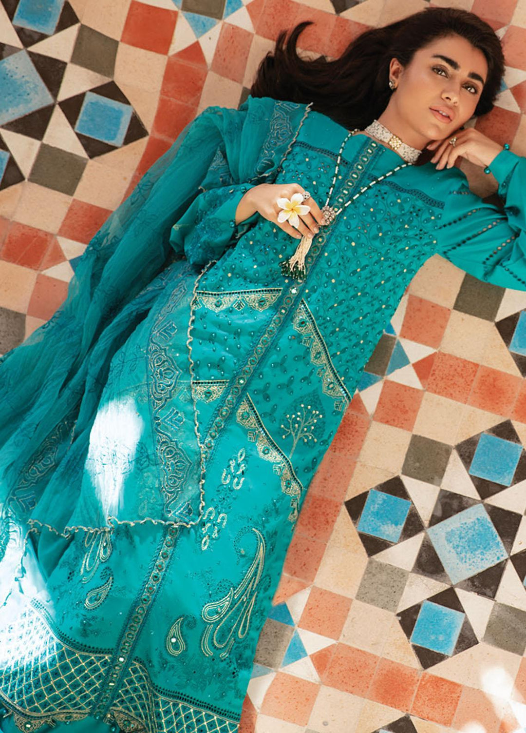 Rouche Embroidered Chikankari Suits Unstitched 3 Piece RCH21CH D-01 - Winter Collection