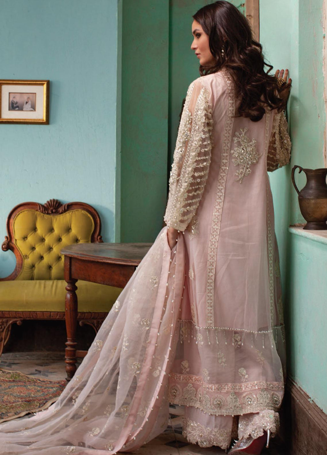 Rouche Embroidered Organza Suits Unstitched 3 Piece RCH21L 01-Pink - Luxury Collection