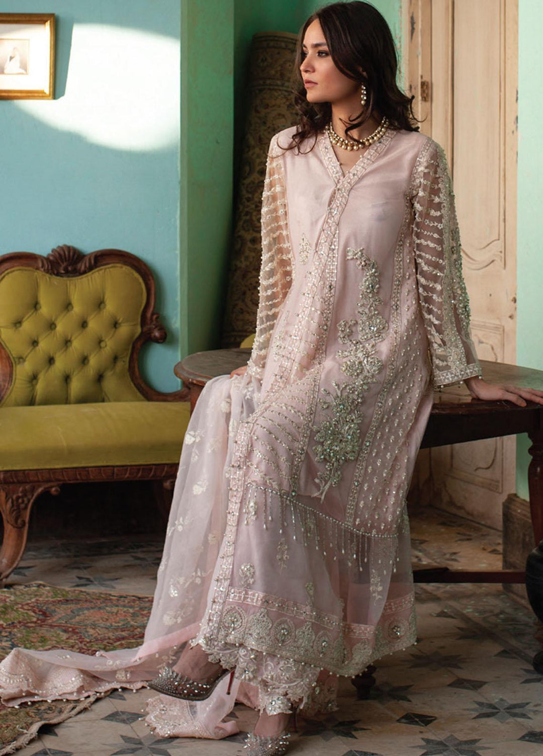 Rouche Embroidered Organza Suits Unstitched 3 Piece RCH21L 01-Pink - Luxury Collection