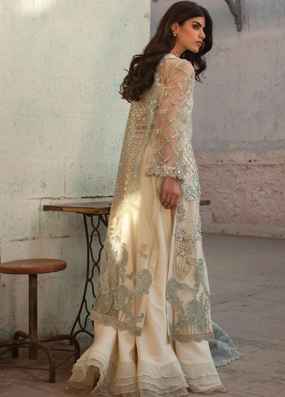 Rouche Embroidered Organza Suits Unstitched 3 Piece RCH21L 02-Off White - Luxury Collection