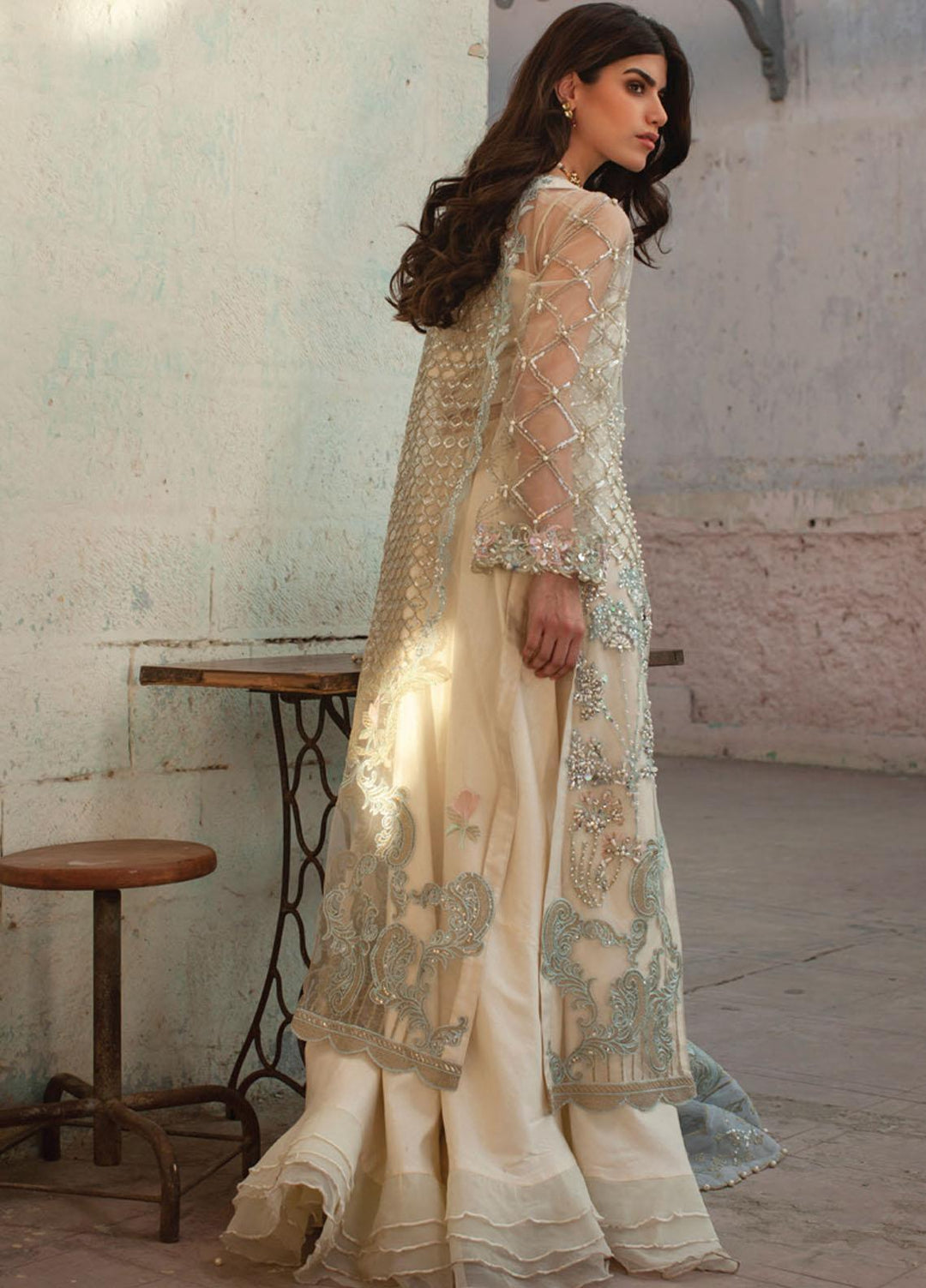 Rouche Embroidered Organza Suits Unstitched 3 Piece RCH21L 02-Off White - Luxury Collection