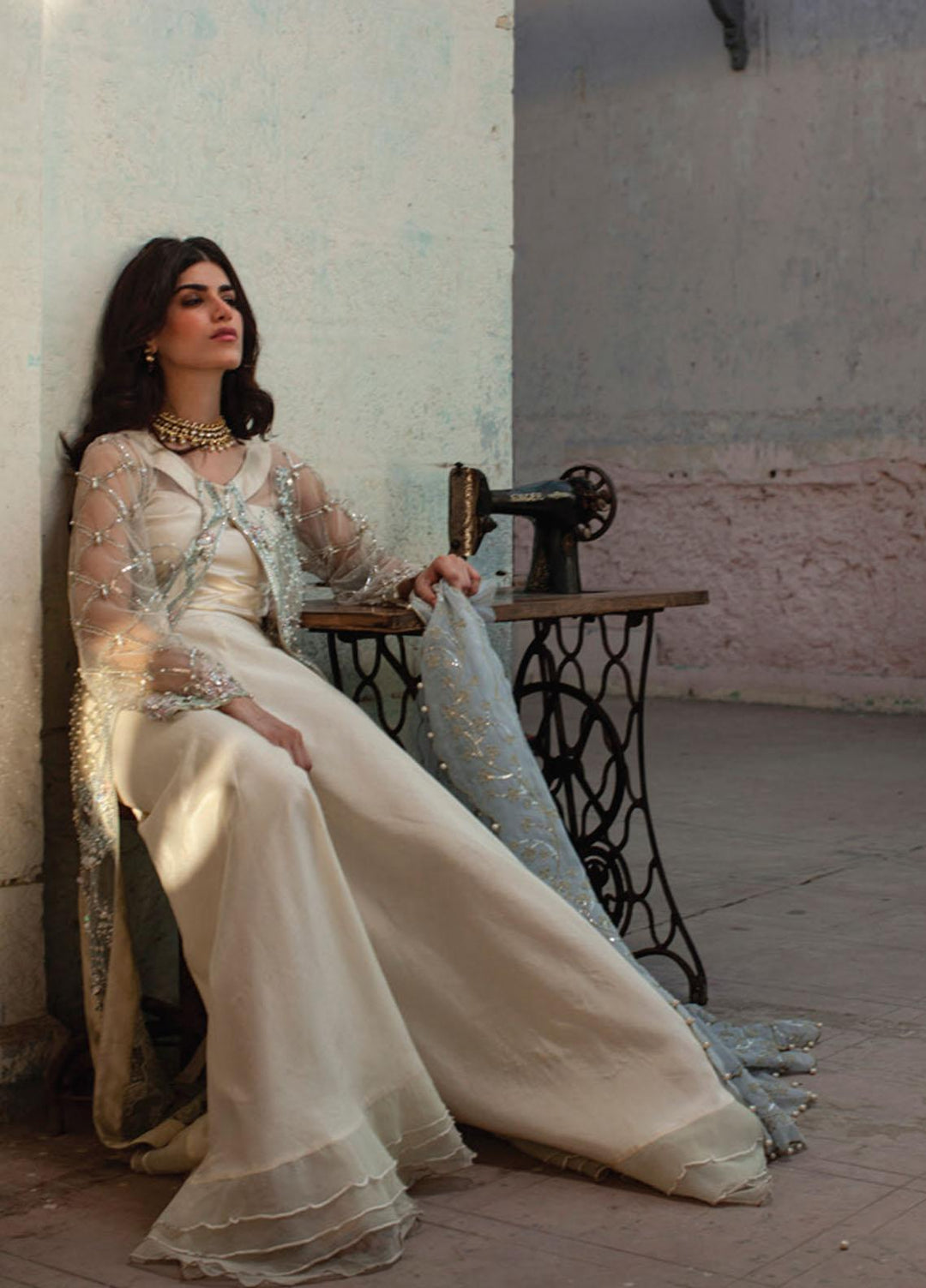 Rouche Embroidered Organza Suits Unstitched 3 Piece RCH21L 02-Off White - Luxury Collection