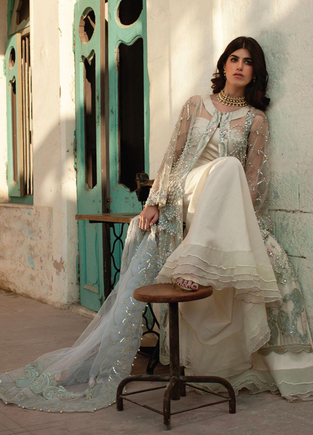 Rouche Embroidered Organza Suits Unstitched 3 Piece RCH21L 02-Off White - Luxury Collection