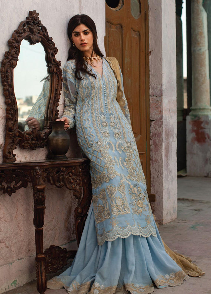 Rouche Embroidered Organza Suits Unstitched 3 Piece RCH21L 04-Sky Blue - Luxury Collection