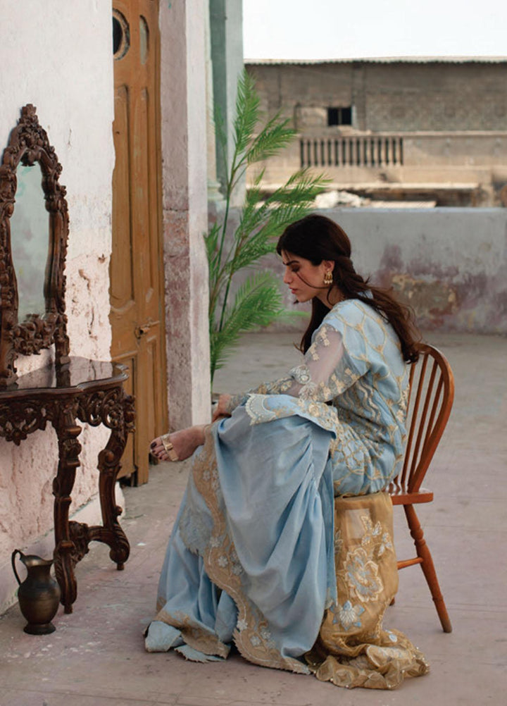 Rouche Embroidered Organza Suits Unstitched 3 Piece RCH21L 04-Sky Blue - Luxury Collection