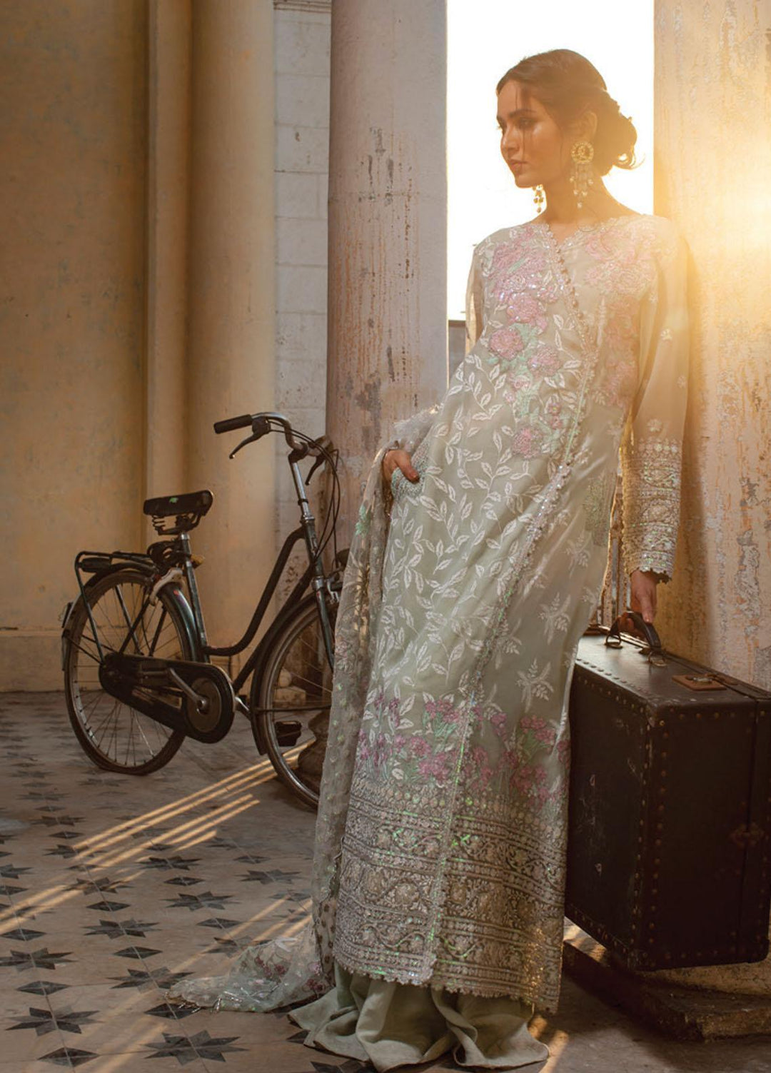 Rouche Embroidered Organza Suits Unstitched 3 Piece RCH21L 05-Mint Green - Luxury Collection