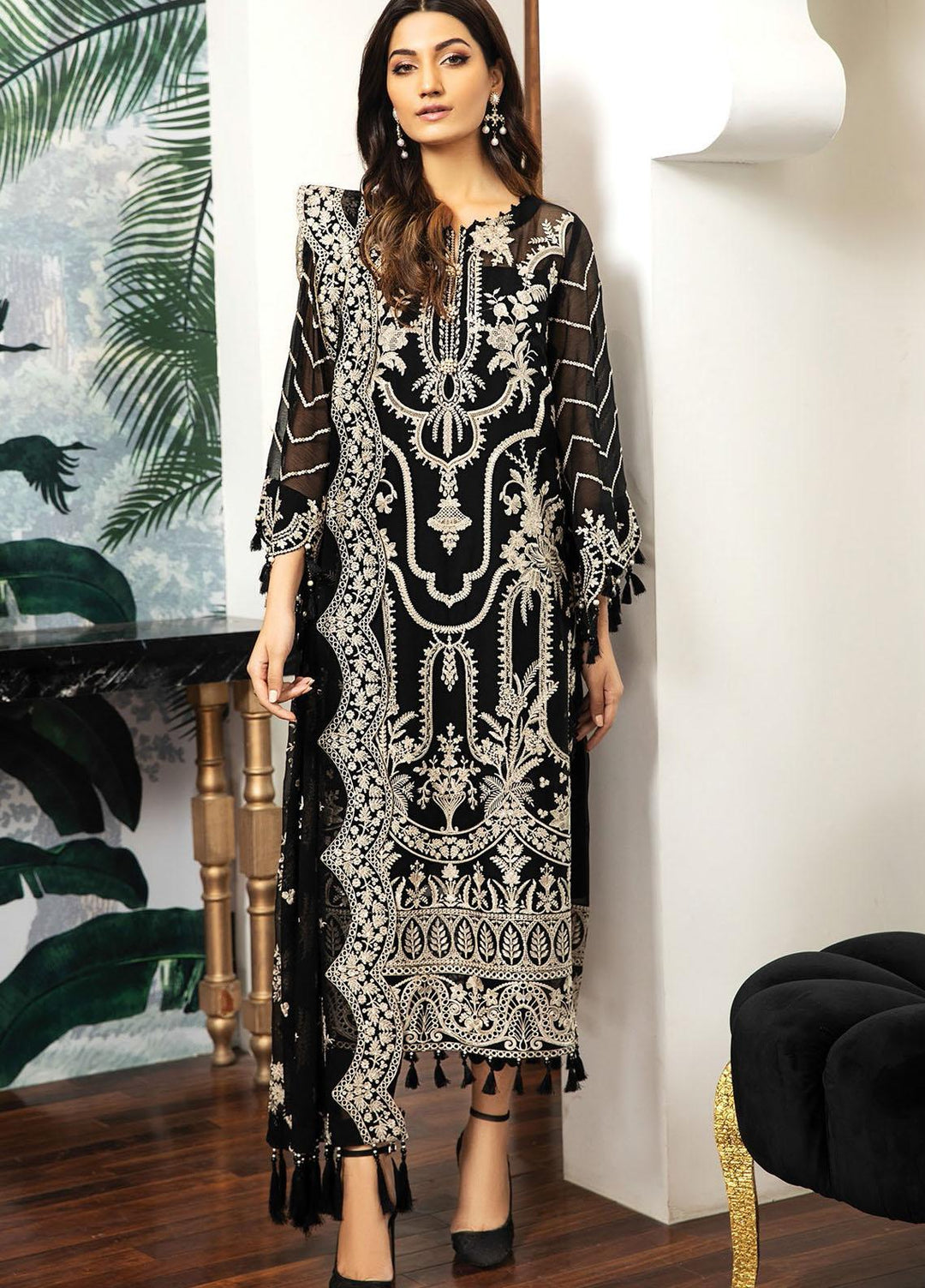 Alizeh Fashion by Bilal Embroidery Embroidered Chiffon Suits Unstitched 3 Piece AFB21RD D-03 CLARA - Luxury Collection