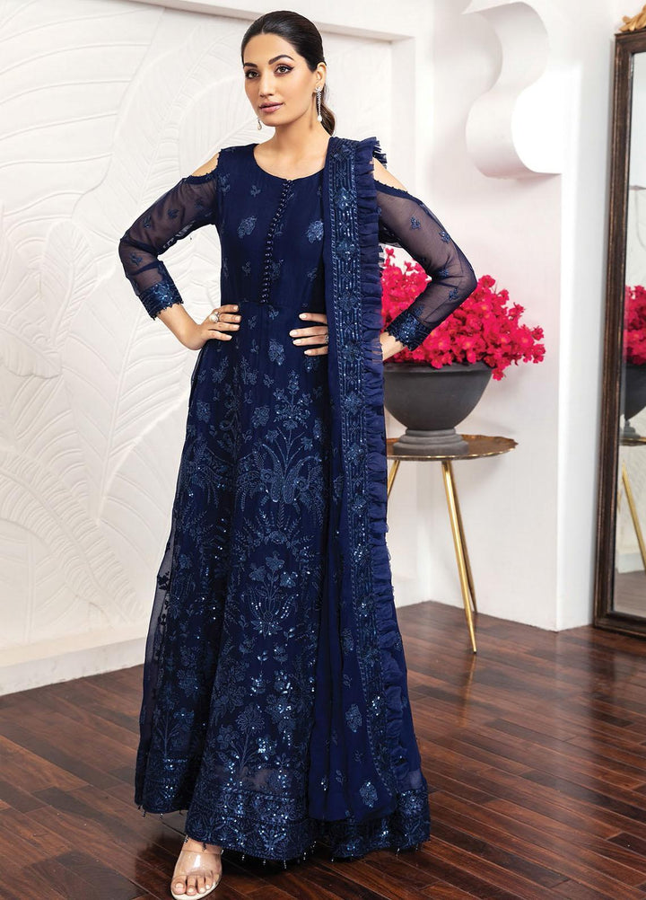 Alizeh Fashion by Bilal Embroidery Embroidered Chiffon Suits Unstitched 3 Piece AFB21RD D-06 GLACE BLUE - Luxury Collection