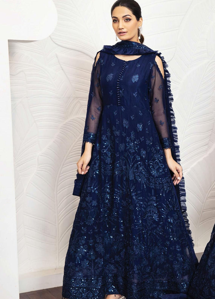 Alizeh Fashion by Bilal Embroidery Embroidered Chiffon Suits Unstitched 3 Piece AFB21RD D-06 GLACE BLUE - Luxury Collection