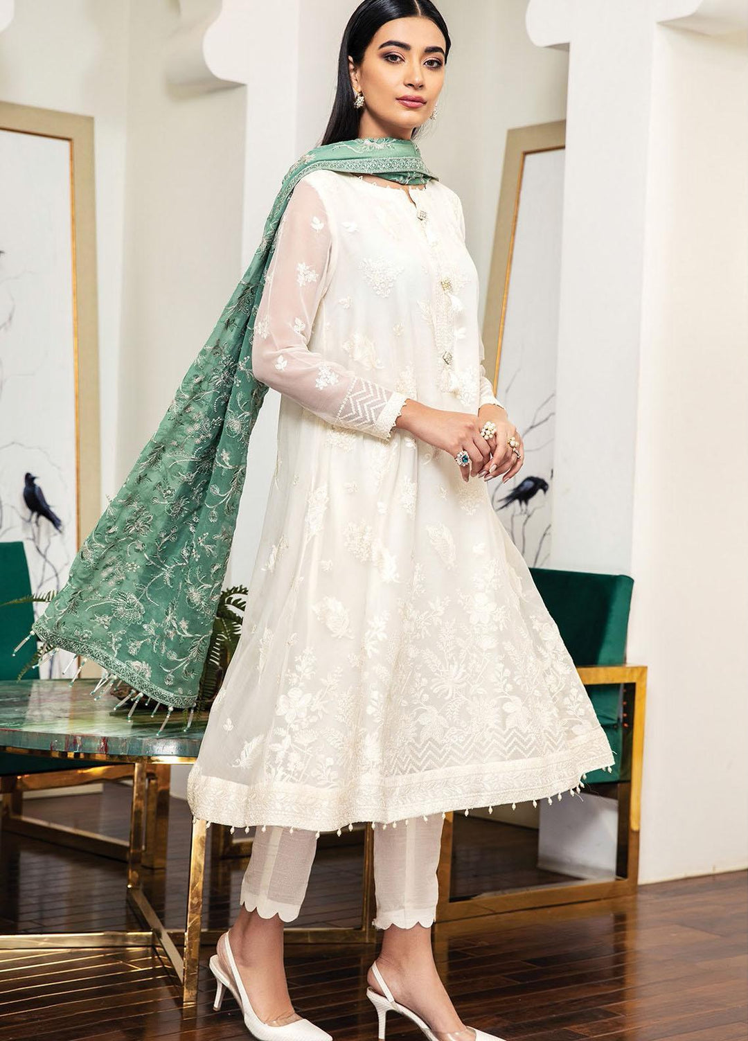 Alizeh Fashion by Bilal Embroidery Embroidered Chiffon Suits Unstitched 3 Piece AFB21RD D-07 LILAS - Luxury Collection