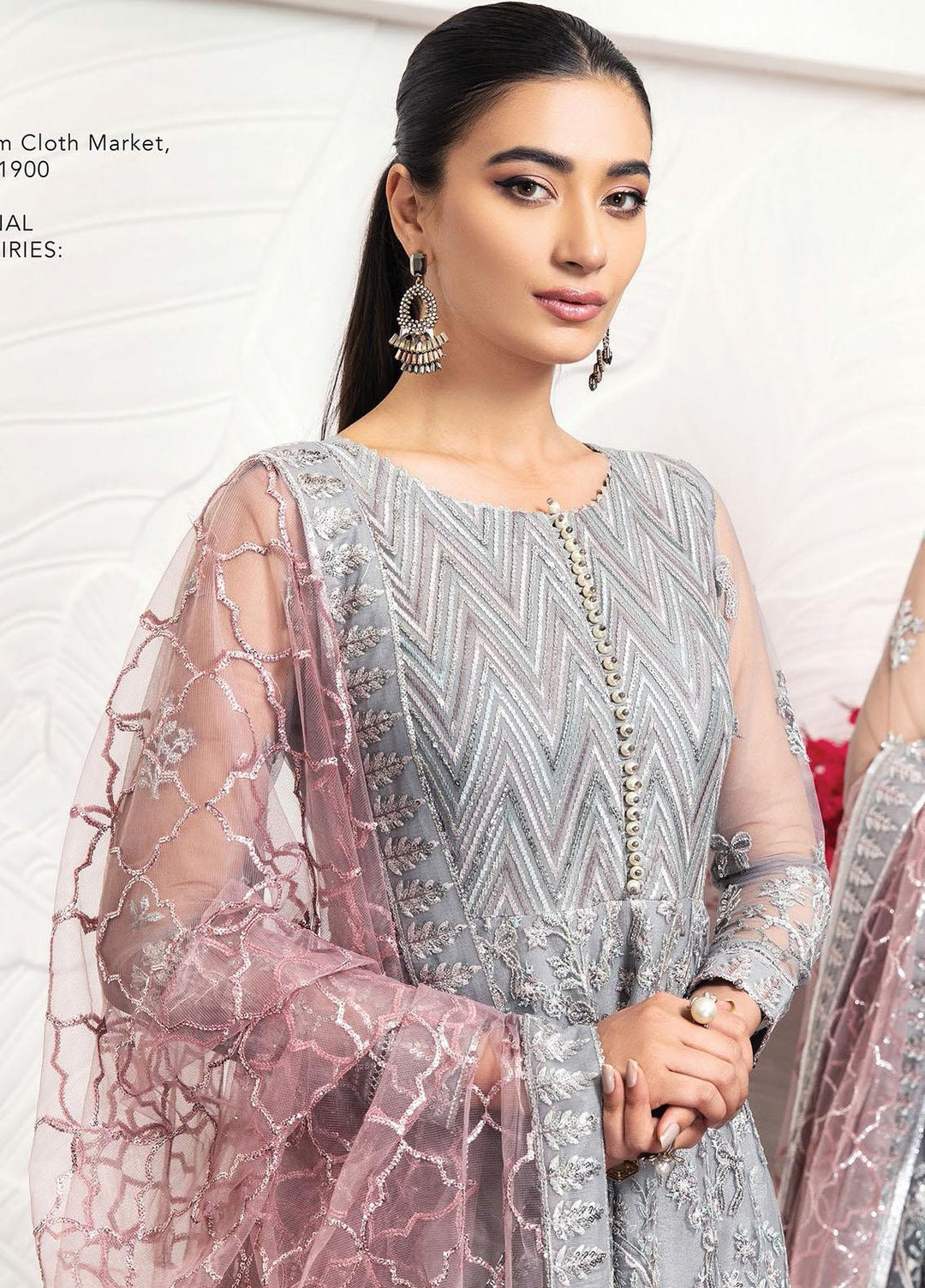 Alizeh Fashion by Bilal Embroidery Embroidered Chiffon Suits Unstitched 3 Piece AFB21RD D-12 BELLA ROSE - Luxury Collection