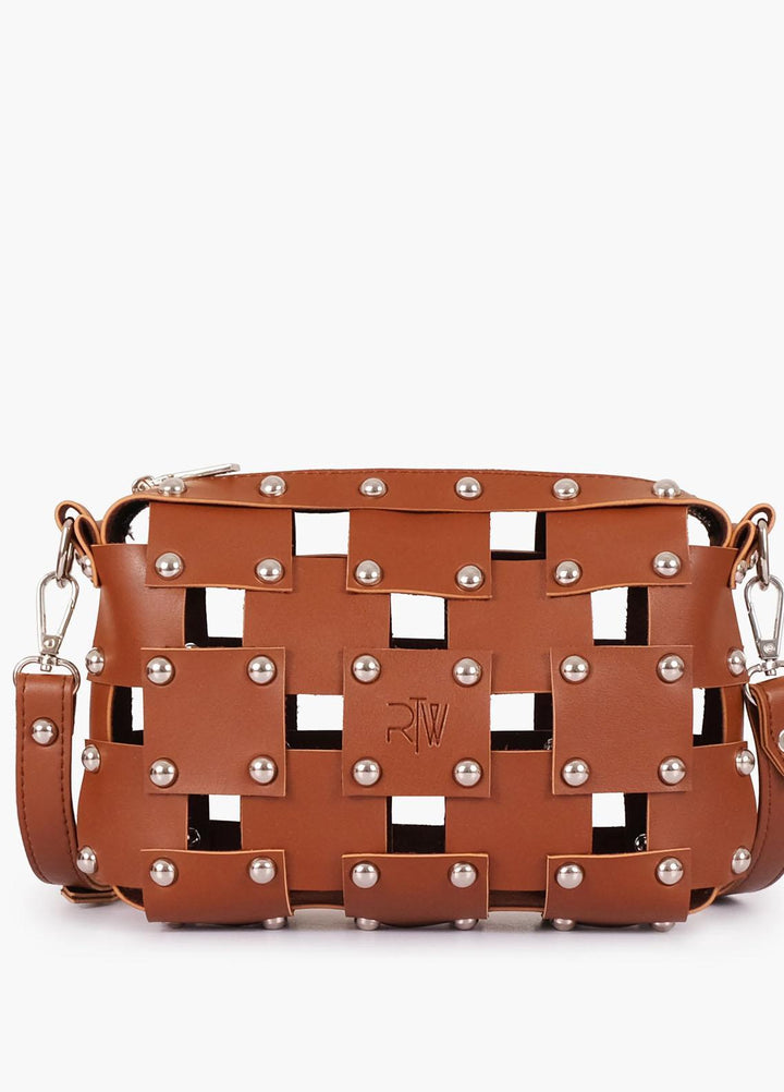 RTW Creation    Bag RTW23CB Brown rivet cross-body bag RCB-02 - Women Cross Body Bags