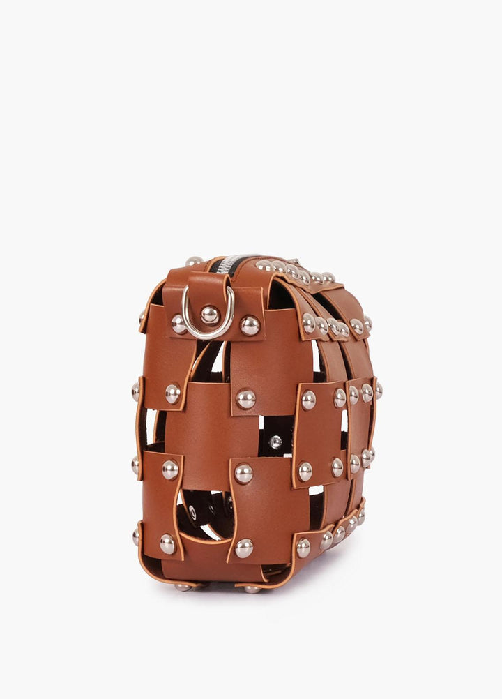 RTW Creation    Bag RTW23CB Brown rivet cross-body bag RCB-02 - Women Cross Body Bags