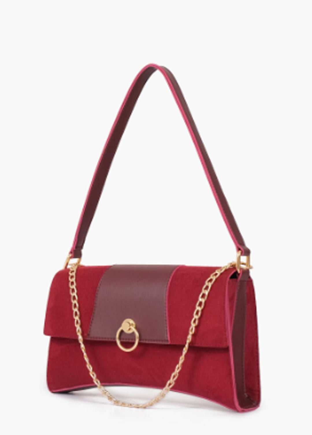 RTW Creation    Shoulder Bag Beb-02 Burgundy Suede Buckle Envelope Bag - Women Shoulder Bags